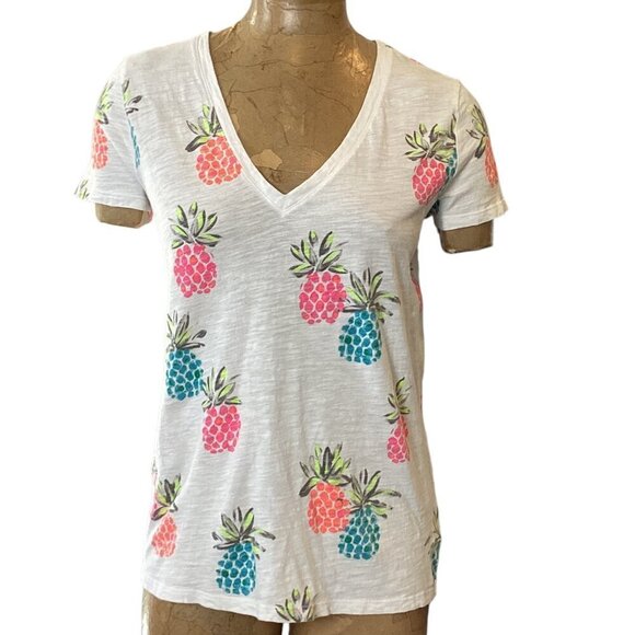 Merona Pineapple Graphic Tee White Cotton V-Neck Sz L #43U - Picture 3 of 10